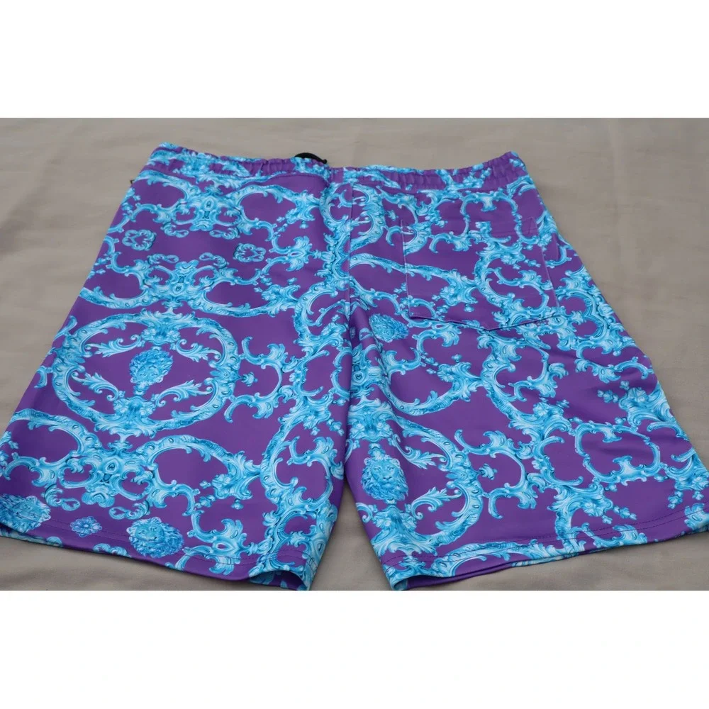 Baroque Gold by Drill Clothing Co Purple Cyan Lion Print Swim Trunks Mens Medium